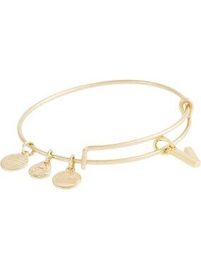 Initial V Gold Expandable Bangle Initials Letter Charm Bracelet, Shiny Finish